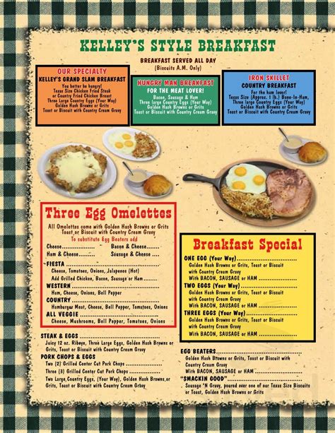Kelleys country - Two large country fresh scrambled eggs with chunky hot homemade chili, served with hash browns or grits, toast or biscuit with country cream gravy. $10.49. Hash Browns Only. $0.00. Hash Browns with Che…. $1.29. Hash Browns with Oni…. $0.79. Hash Browns with Che….